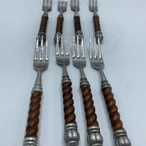 Reed and Barton Bannister Appetizer Forks Set Of 8 Brown Swirl Handle